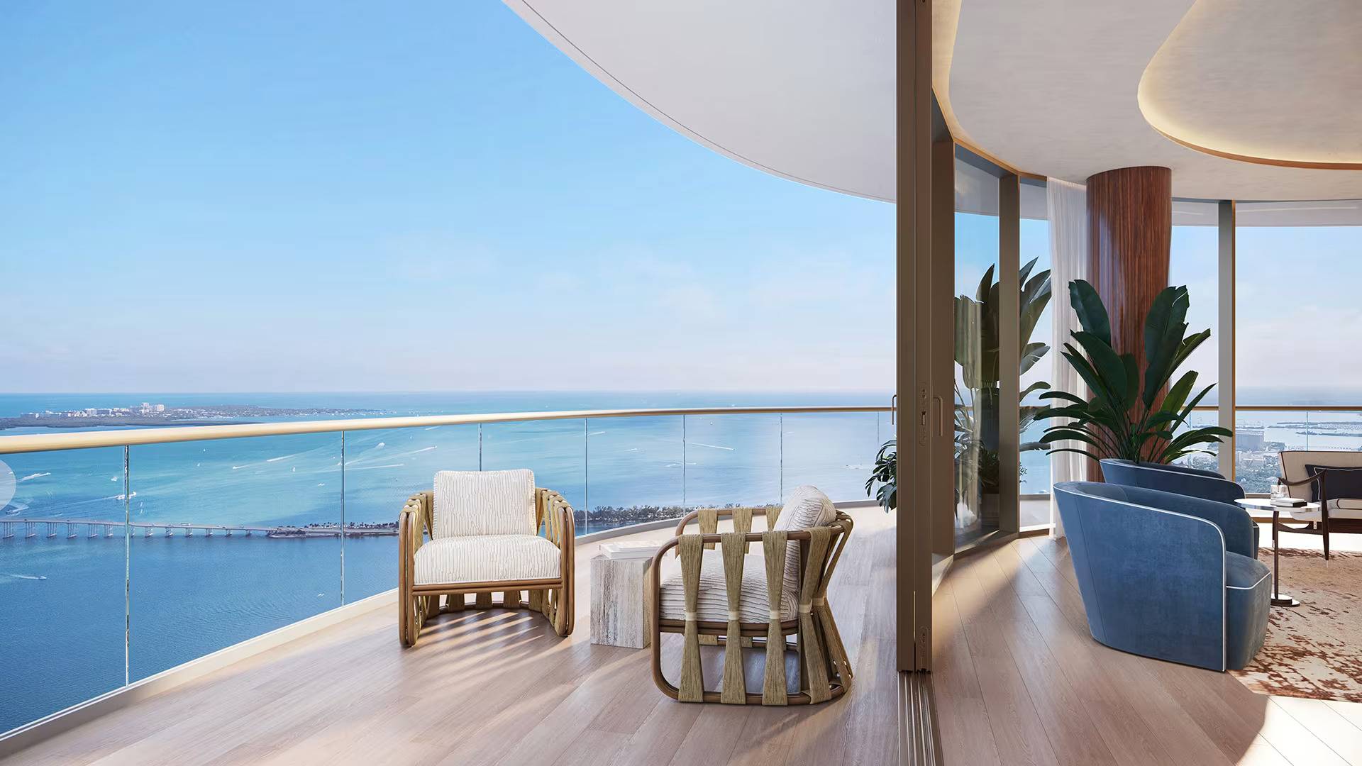 Terrace with stunning bay views and designer furniture