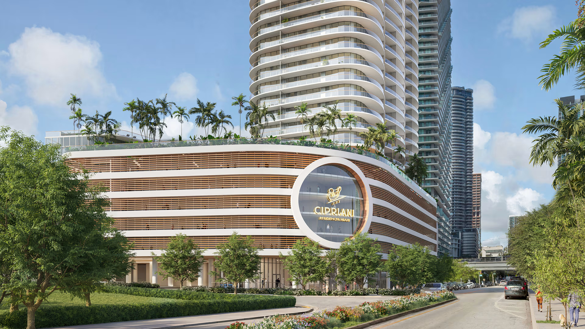 Cipriani Residences Miami street-level entrance with signature portal